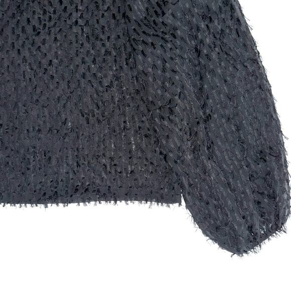 Zara Black Fringe Balloon Sleeve Top Size Small - Picture 4 of 12
